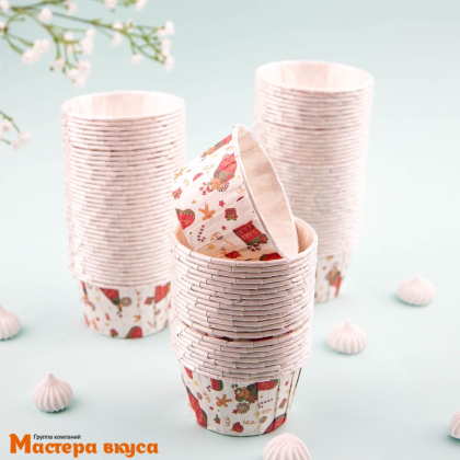 Форма бумажная Маффин 50*40 мм, ламинированная  РОЖДЕСТВЕНСКИЕ ПОДАРКИ