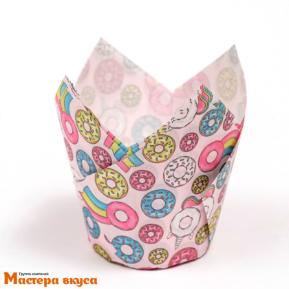 Форма бумажная Тюльпан d50 h80 "Пончики", упак 12шт