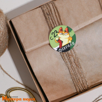 Набор наклеек "23 ФЕВРАЛЯ" кот, d~4см, (набор 6 шт)