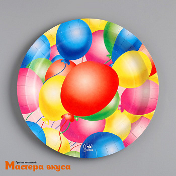 Тарелка бумажная ламинированная "Воздушные шарики", d-18 см, (упак 6 шт)