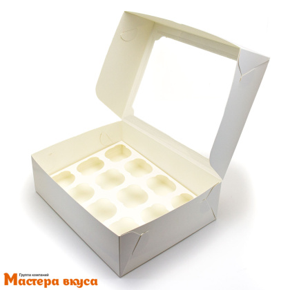 Коробка для 12 капкейков с окном, 350*250*100 мм (белая), АП