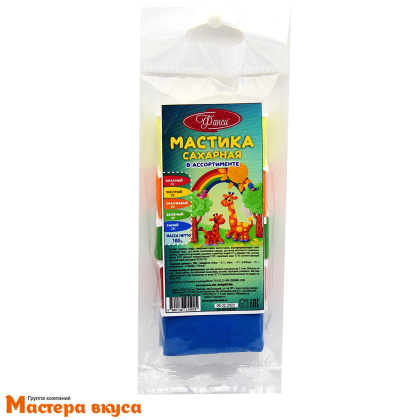Мастика сахарная "Фанси", 100 гр  5 цветов (желт., оранж., красн., зелен., синий)  