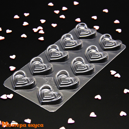 Форма для шоколада пластиковая СЕРДЦА, (10 ячеек) 145*73 мм 
