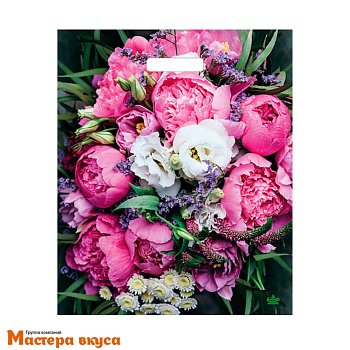 Пакет полиэтиленовый с вырубными ручками 380*450 мм, "Пионы"