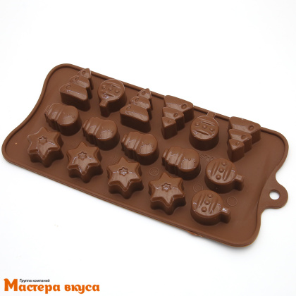 Форма для шоколада силиконовая  АССОРТИ РОЖДЕСТВО, (16 ячеек) 22*10*1,5 см