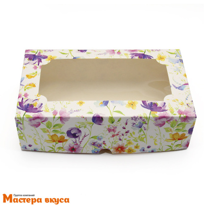 Упаковка для зефира и печенья с окном 250*150*70 мм  (Полевые цветы)