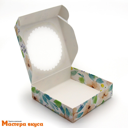 Упаковка для пряников и печенья с окном 11,5*11,5*3 см  (Цветы акварель)