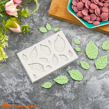 Молд силиконовый ЛИСТИКИ РОЗОЧКИ 12в1, 9*6 см