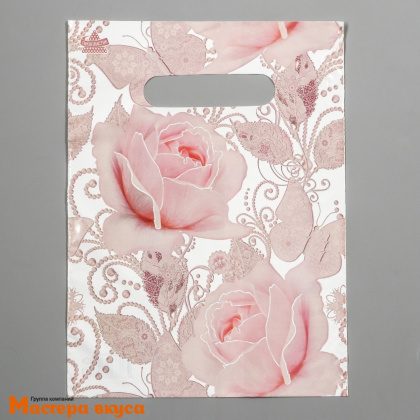 Пакет полиэтиленовый с вырубными ручками 190*250 мм, "Драгоценные розы"