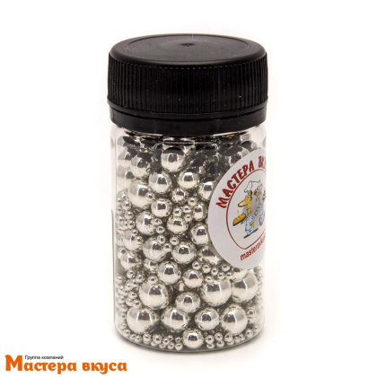 Украшение сахаристое Шарики металл Серебро МИКС (d2 мм,3мм,5мм,7мм) 50 гр