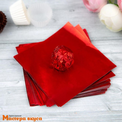 Фольга оберточная для конфет 10*10 см (красная), упак 20 шт