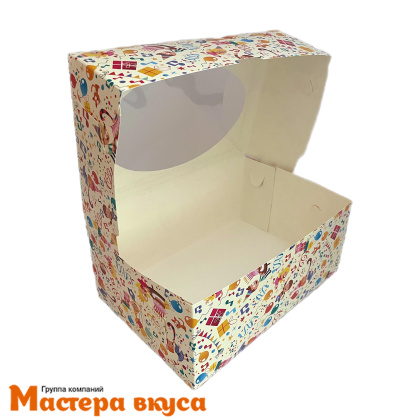 Коробка для  6 капкейков с окном, 235*160*100 мм (Детский праздник) круглое окно (2-д)