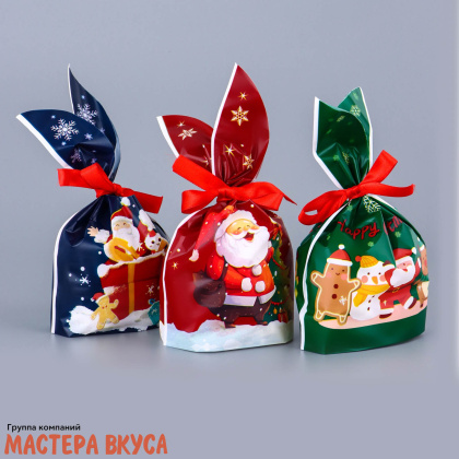 Пакет для сладостей  с завязками-ушками 12*22 см,  "Доставка подарков", микс