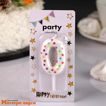 Свеча-цифра "Конфетти" белая в горошек (h-5,5см)  - 0 