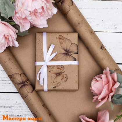 Бумага упаковочная "Бабочки" (крафт), 50*70 см