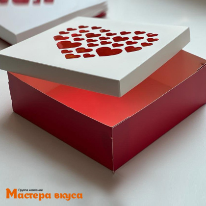 Упаковка для зефира и пирожных 200*200*70 мм  (Сердечки) (2-д)