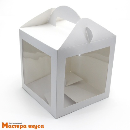 Коробка под кулич и пряничный домик с окнами и ручкой, 18*18*18 см (белая)