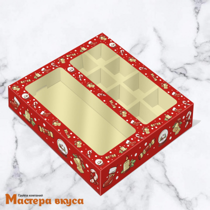 Упаковка для конфет  8 шт и плитки шоколада с обечайкой 177*178,5*38,5мм  (Сладкий праздник)