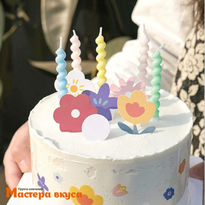 Свечи средние, Спираль ПАСТЕЛЬНЫЕ, (набор 6 шт), h-10 см