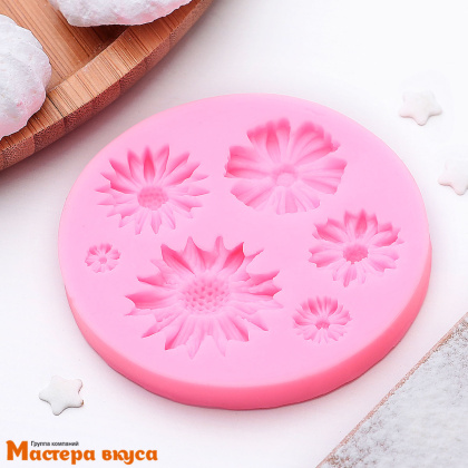 Молд силиконовый ЦВЕТЫ, 6 фигур, 7,5*7,5*1 см