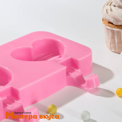 Форма для мороженого силиконовая (эскимо) ПОЗИТИВ, (2 ячейки+палочки) 19,5*11*2,5 см