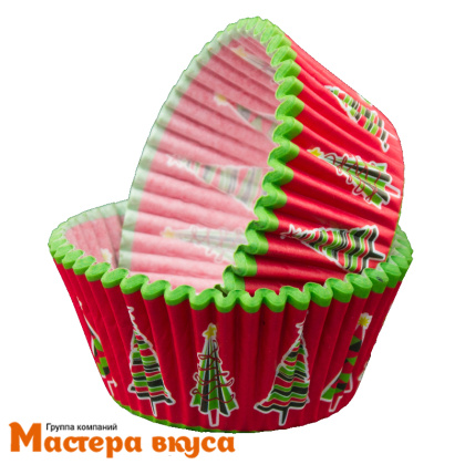 Капсула бумажная круглая, d-5см h-3,5см, "Рождественская елка", (упак ~25 шт)