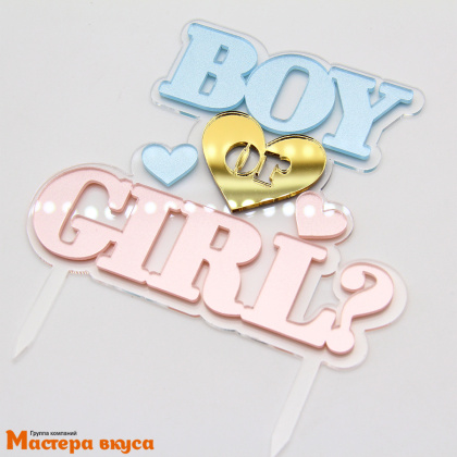 Топпер акриловый Мальчик или Девочка (BOY or GIRL), перламутровый, ~11*12,1 см 