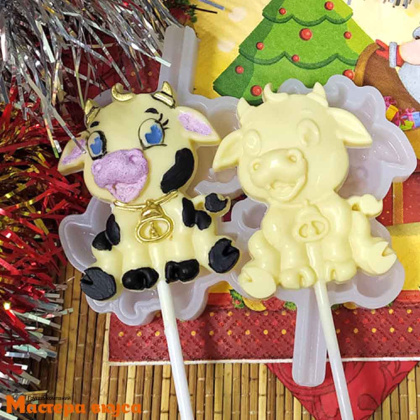 Форма для леденцов силиконовая БЫК / БУРЕНКА, (2 ячейки) 7*5,5 см 