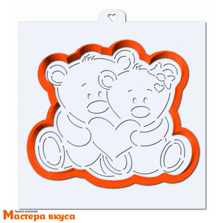 Вырубка пластик + трафарет МИШКИ С СЕРДЦЕМ, 11,5*10см h-1,2см