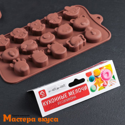 Форма для шоколада силиконовая  ЖИВОТНЫЕ-ЛЮБОВЬ, (15 ячеек) 20,6*10,5см