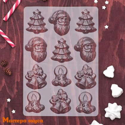 Форма для шоколада пластиковая (НГ) РОЖДЕСТВО, (12 фигур) 15*8 см