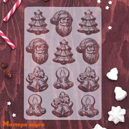 Форма для шоколада пластиковая (НГ) РОЖДЕСТВО, (12 фигур) 15*8 см