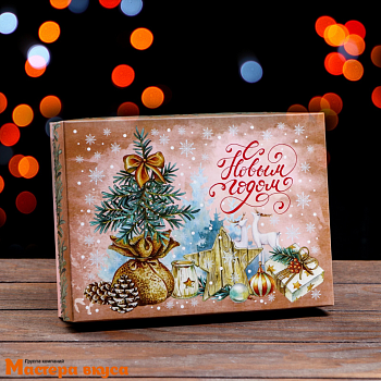 Упаковка для сладостей крышка/дно 210*150*57 мм  (Мешочек с ёлкой)