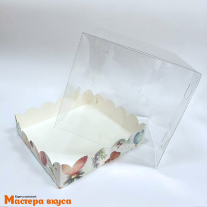 Коробка под бенто-торт и пряничн.домик ПРЕМИУМ с прозр.крышкой, 150*150*140 мм (Елочные игрушки)