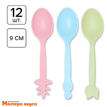 Ложка пластиковая десертная (фигурная),  9 см, цвет микс (упак 12 шт)