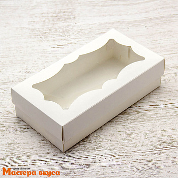 Упаковка для сладостей с фигурным окном 210*110*55 мм (белая) (2-д)