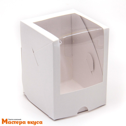 Коробка для  1 капкейка и кулича с панорамным окном, 125*95*95 мм, (белая)
