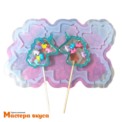 Форма для леденцов силиконовая  погремушка ЕДИНОРОГ, (3 ячейки) 6*6 см 