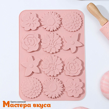 Форма для шоколада силиконовая  ЦВЕТОЧНАЯ ПОЛЯНА, (12 ячеек) 22,5*16,5*0,5 см