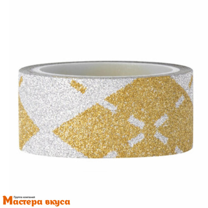 Клейкая лента декоративная (скотч) 1,5см*3м МИКС УЗОРЫ полимерная с блестками