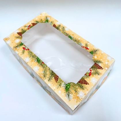 Упаковка для зефира и печенья с окном 250*150*70 мм  НГ (Цитрусовый праздник)