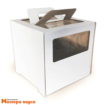 Короб для торта с окном и ручками 260*260*300 мм, белый СТАНДАРТ