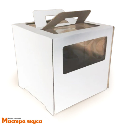 Короб для торта с окном и ручками 260*260*300 мм, белый СТАНДАРТ