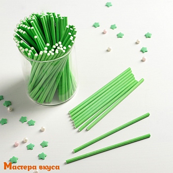 Палочки для кейкпопсов и леденцов (бумажные), 10 см, зеленые (упак 10 шт)