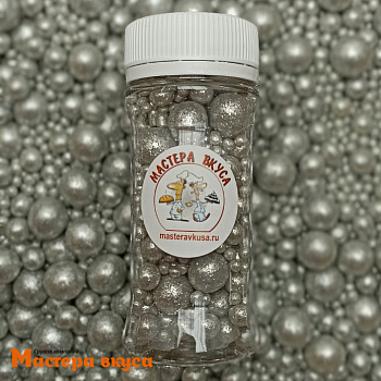 Посыпка Шарики зерновые Блестящие микс СЕРЕБРО №703 (d2-12мм), 50гр