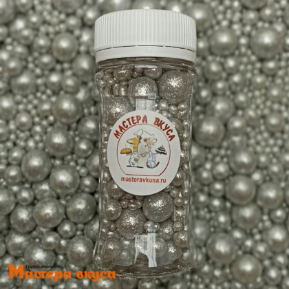 Посыпка Шарики зерновые Блестящие микс СЕРЕБРО №703 (d2-12мм), 50гр