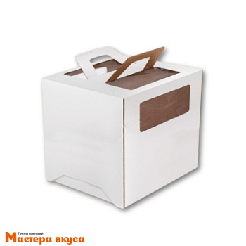 Короб для торта с окном и ручками 220*220*240 мм, белый, АП