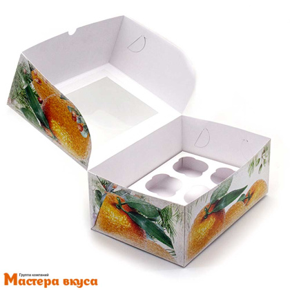 Коробка для  6 капкейков с окном, 250*170*100 мм  (Апельсины)