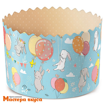 Форма бумажная для кулича (450г) d124*h90 мм ЗАЙЦЫ НА ШАРАХ