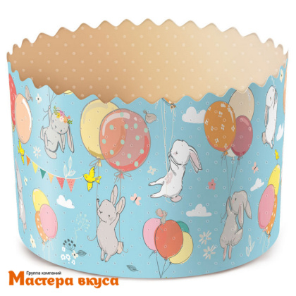 Форма бумажная для кулича (450г) d124*h90 мм ЗАЙЦЫ НА ШАРАХ